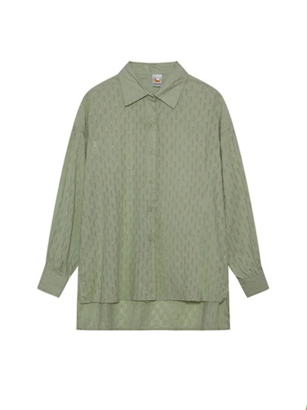 High-Low Long Sleeves Buttoned Jacquard Solid Color Lapel Shirts Top +Shorts Bottom Two Pieces Set - Image 16