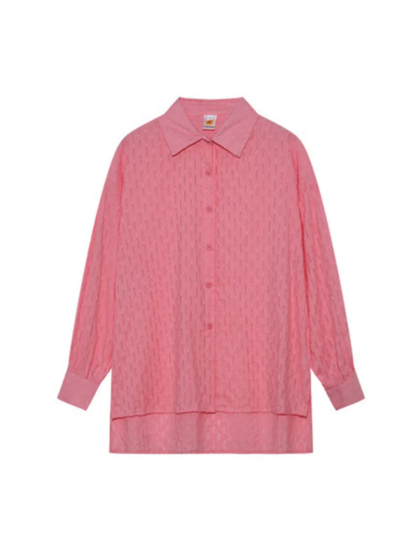 High-Low Long Sleeves Buttoned Jacquard Solid Color Lapel Shirts Top +Shorts Bottom Two Pieces Set - Image 18