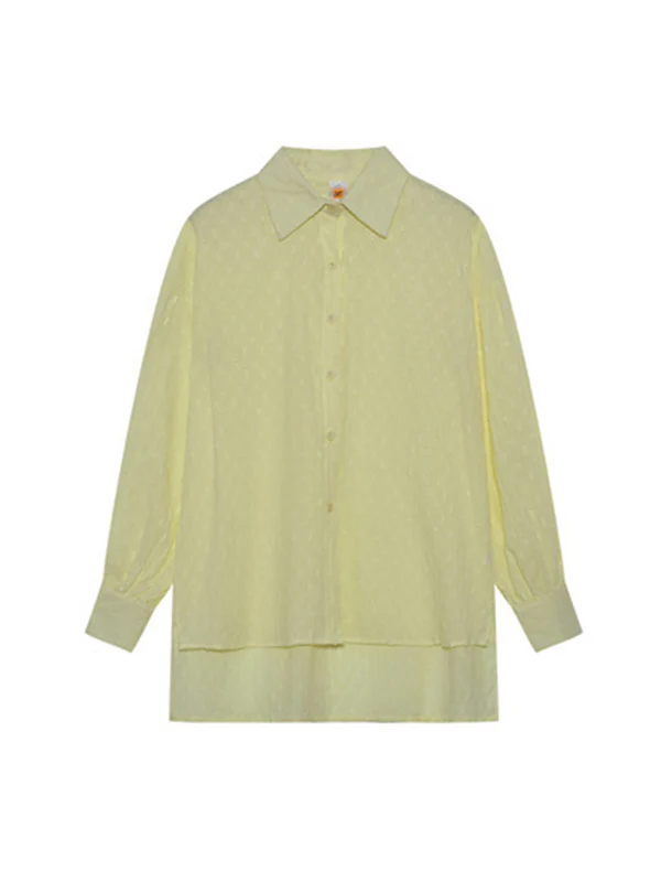 High-Low Long Sleeves Buttoned Jacquard Solid Color Lapel Shirts Top +Shorts Bottom Two Pieces Set - Image 22