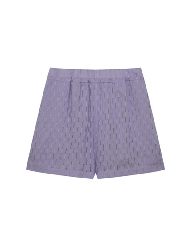 High-Low Long Sleeves Buttoned Jacquard Solid Color Lapel Shirts Top +Shorts Bottom Two Pieces Set - Image 25