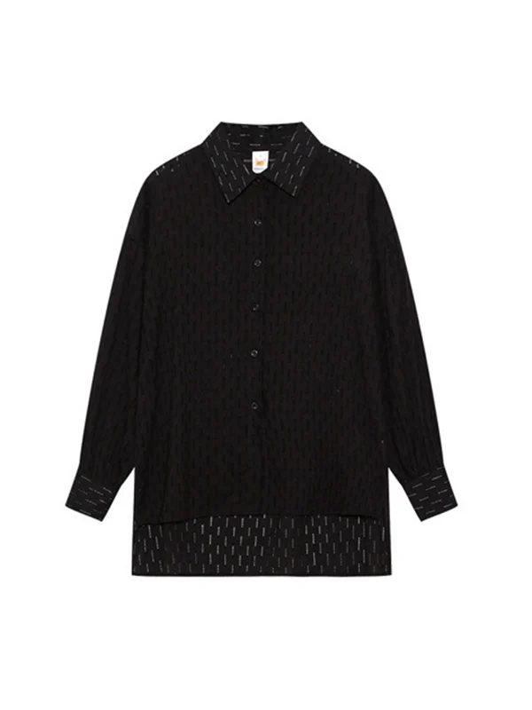 High-Low Long Sleeves Buttoned Jacquard Solid Color Lapel Shirts Top +Shorts Bottom Two Pieces Set - Image 26