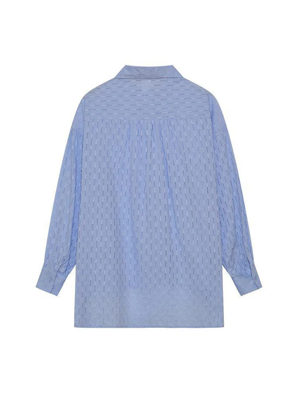 High-Low Long Sleeves Buttoned Jacquard Solid Color Lapel Shirts Top +Shorts Bottom Two Pieces Set - Image 28