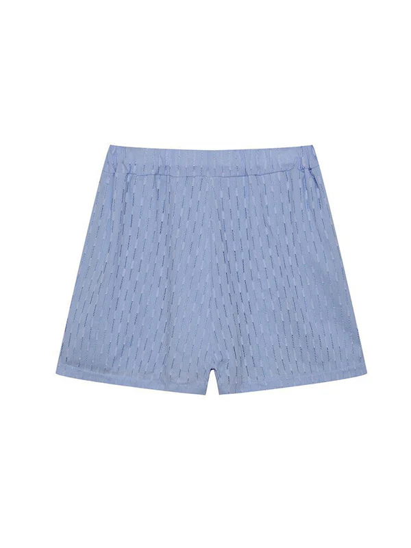 High-Low Long Sleeves Buttoned Jacquard Solid Color Lapel Shirts Top +Shorts Bottom Two Pieces Set - Image 29