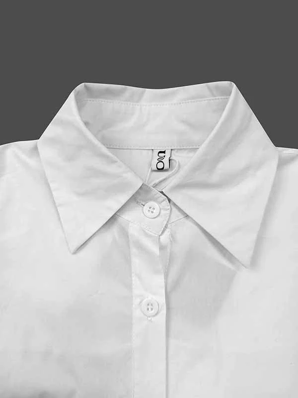 High-Low Long Sleeves Buttoned Plaid Pockets Split-Joint Split-Side Lapel Blouses&Shirts Tops - Image 7