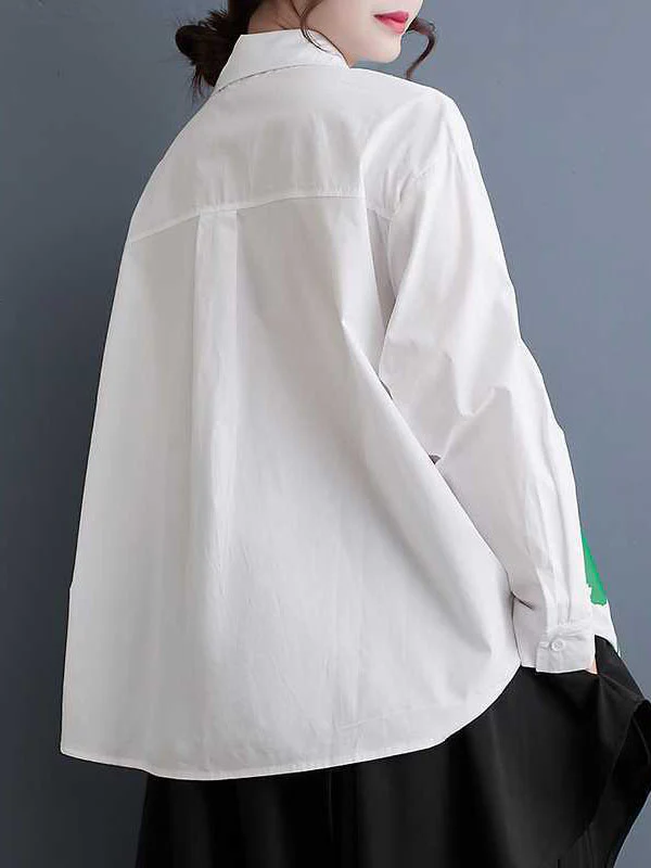High-Low Long Sleeves Buttoned Printed Lapel Blouses&Shirts Tops - Image 10