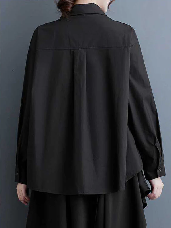 High-Low Long Sleeves Buttoned Printed Lapel Blouses&Shirts Tops - Image 5