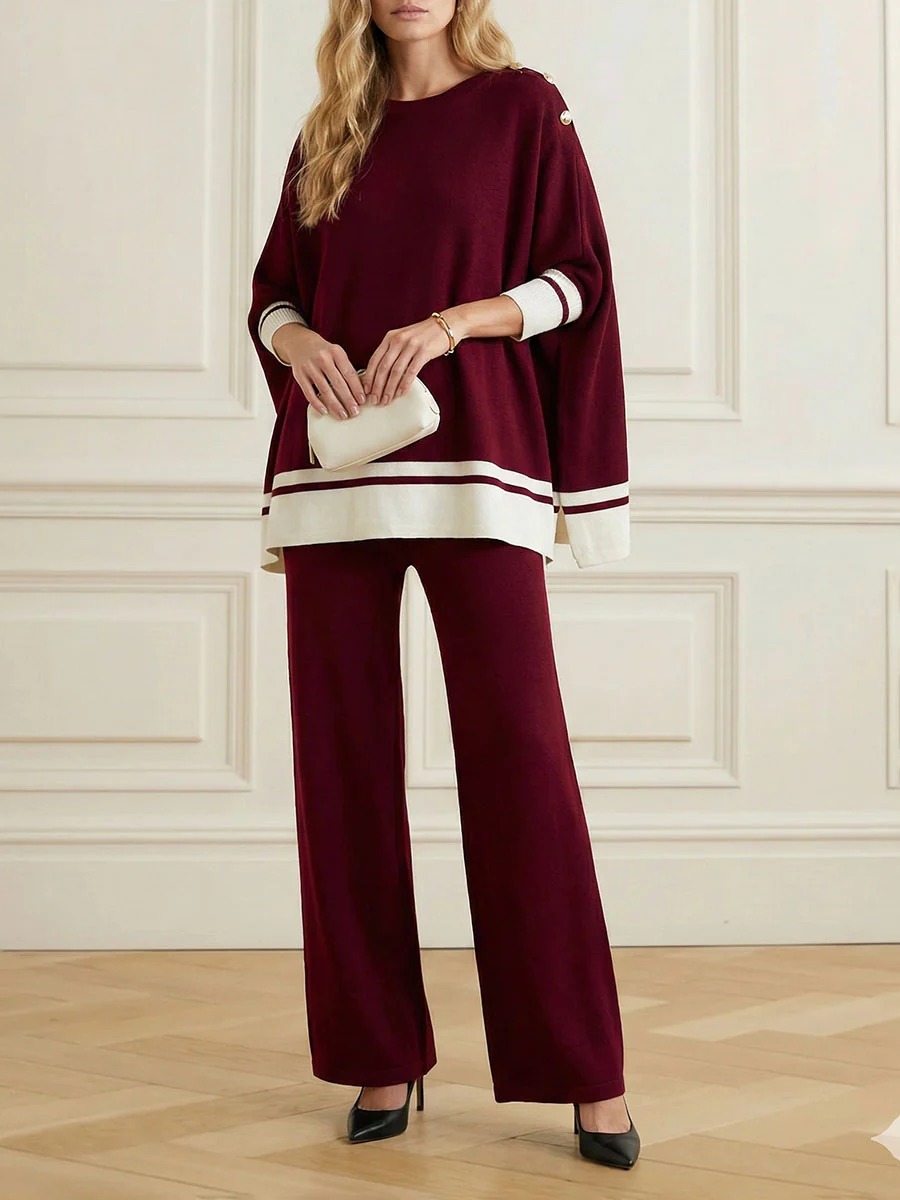 High-Low Long Sleeves Buttoned Split-Side Round-Neck Pullovers Sweater Tops - Image 2