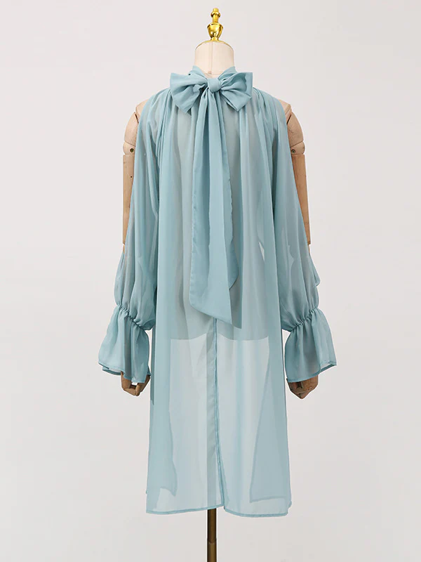 High-Low Long Sleeves Elasticity Hollow Pleated Solid Color Mock Neck Blouses&Shirts Tops - Image 8