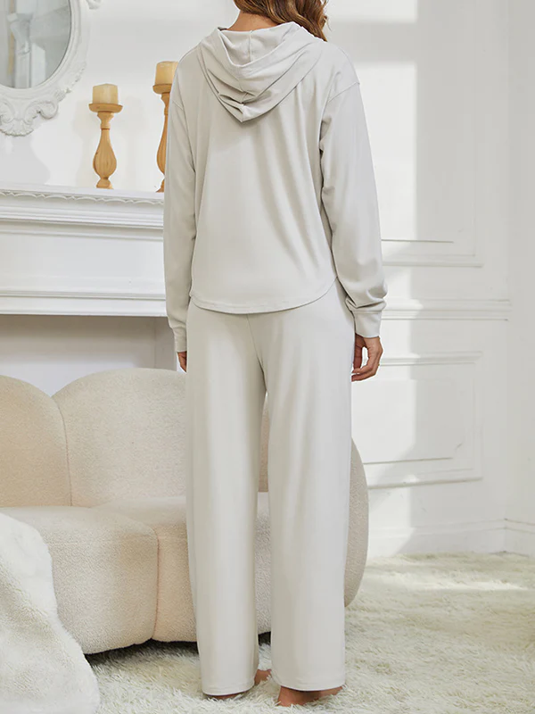 High-Low Long Sleeves Elasticity Solid Color Split-Joint Hooded Pajama Sets - Image 4