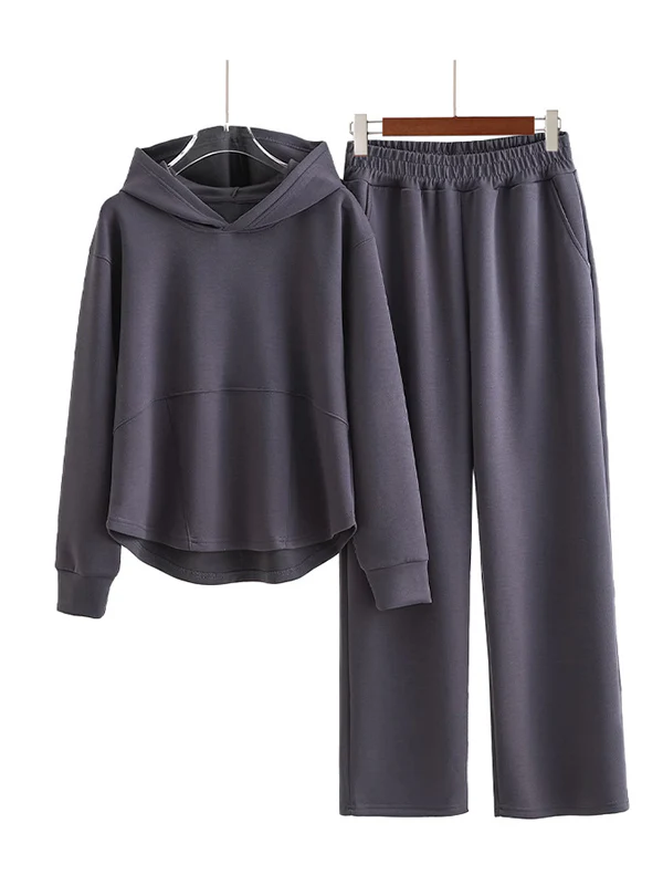 High-Low Long Sleeves Elasticity Solid Color Split-Joint Hooded Pajama Sets - Image 5