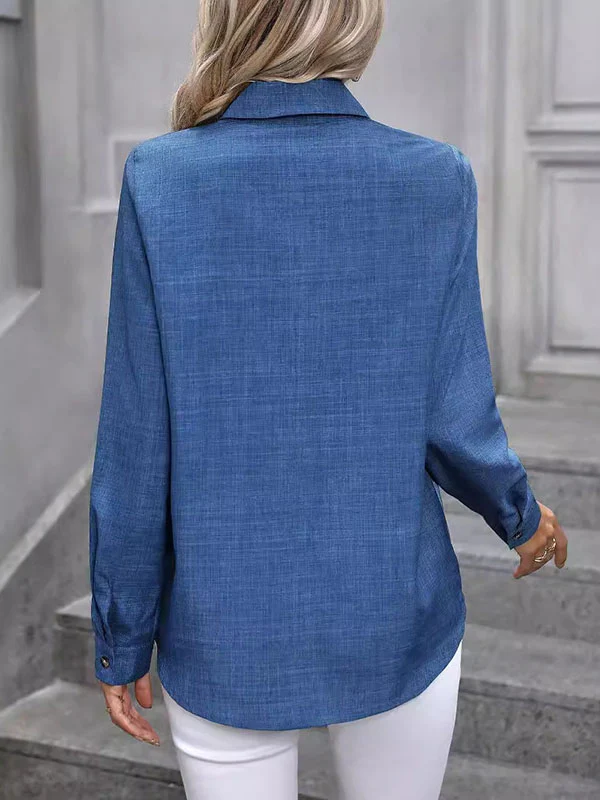 High-Low Long Sleeves Pleated Split-Joint Lapel Blouses&Shirts Tops - Image 12