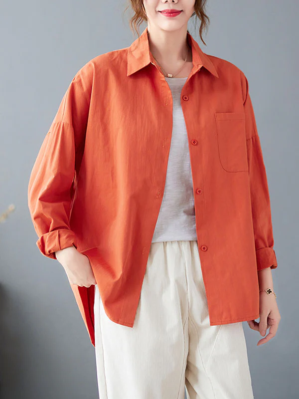 High-Low Long Sleeves Solid Color Lapel Blouses&Shirts Tops - Image 14