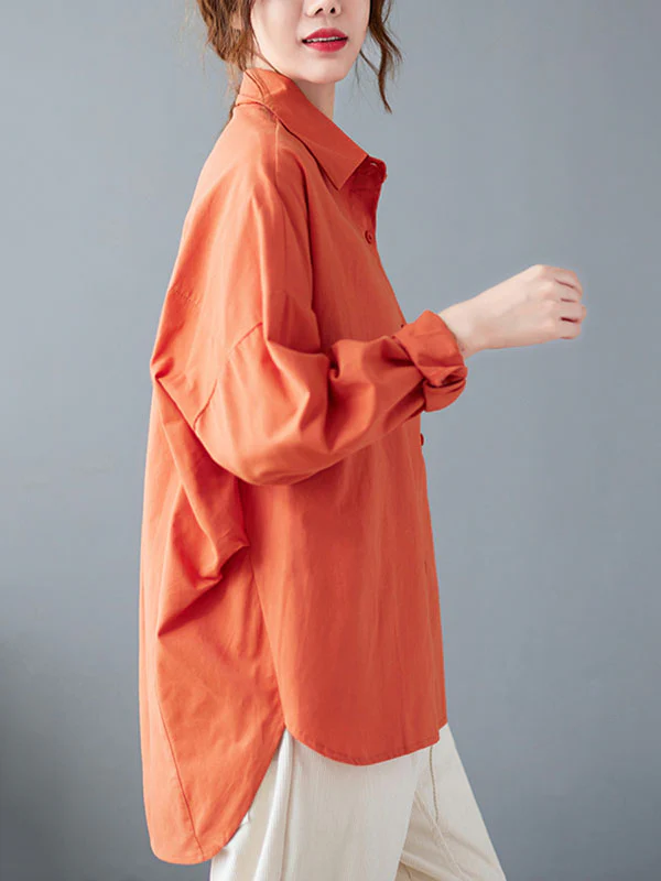 High-Low Long Sleeves Solid Color Lapel Blouses&Shirts Tops - Image 16