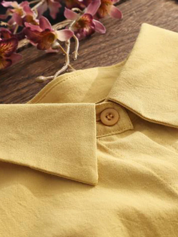 High-Low Long Sleeves Solid Color Lapel Shirts Tops - Image 6