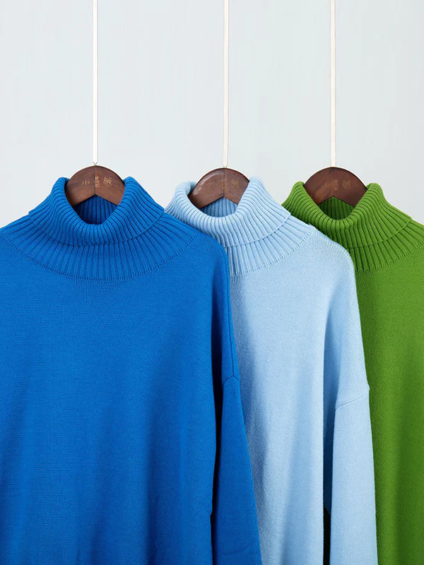 High-Low Long Sleeves Solid Color Split-Joint High Neck Sweater Tops - Image 26