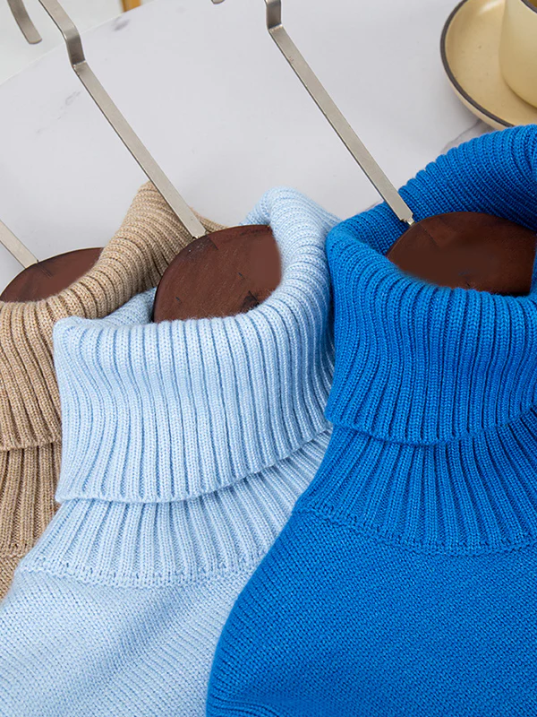High-Low Long Sleeves Solid Color Split-Joint High Neck Sweater Tops - Image 27