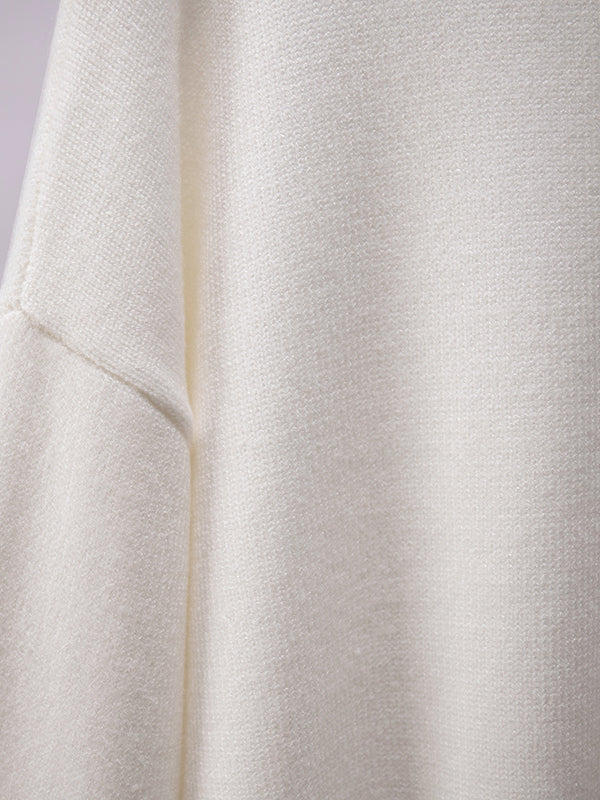 High-Low Long Sleeves Solid Color Split-Joint High Neck Sweater Tops - Image 30