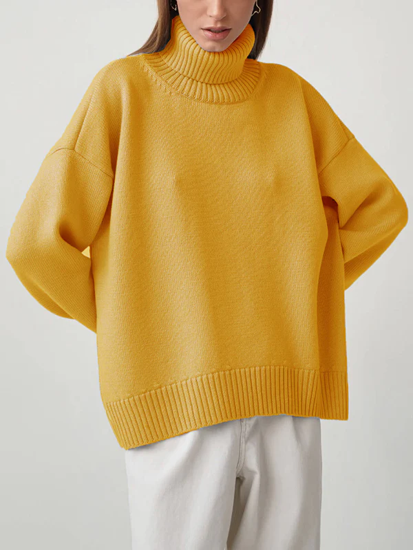 High-Low Long Sleeves Solid Color Split-Joint High Neck Sweater Tops - Image 6