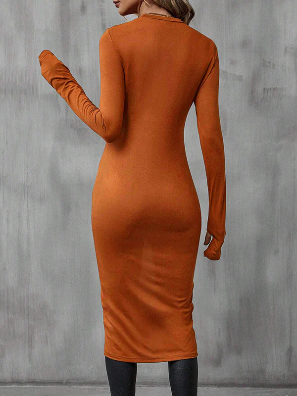 High-Low Long Sleeves Solid Color Split-Joint Round-Neck T-Shirts Tops - Image 5