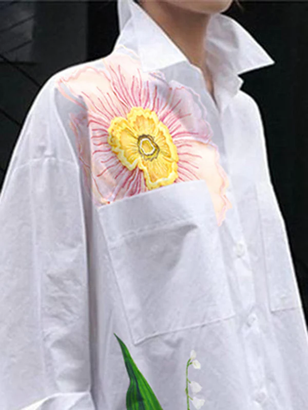 High-Low Loose Asymmetric Floral Printed Split-Joint Split-Side Lapel Blouses - Image 2