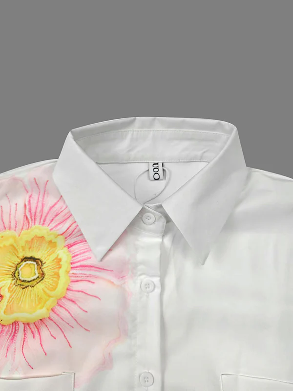 High-Low Loose Asymmetric Floral Printed Split-Joint Split-Side Lapel Blouses - Image 6