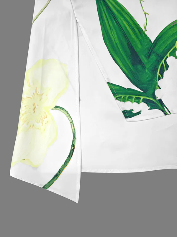 High-Low Loose Asymmetric Floral Printed Split-Joint Split-Side Lapel Blouses - Image 7