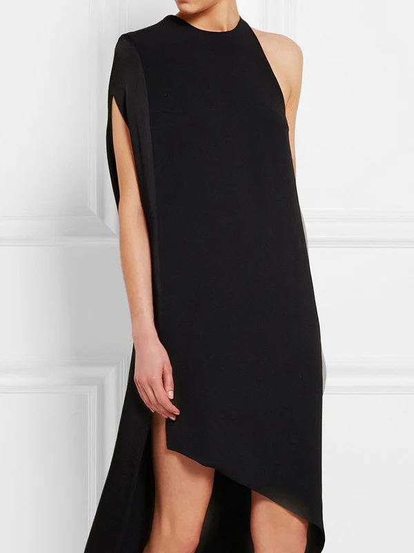 High-low Loose Asymmetric Solid Color Split-side Round-neck Maxi Dresses - Image 3