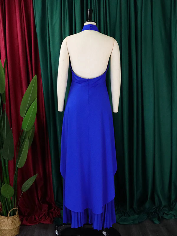 Loose Backless Lacy Solid Color Halter-Neck Vest Top + High-Low Pants Bottom Two Pieces Set - Image 13