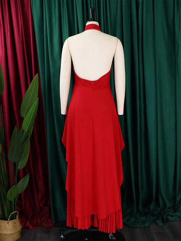 Loose Backless Lacy Solid Color Halter-Neck Vest Top + High-Low Pants Bottom Two Pieces Set - Image 16