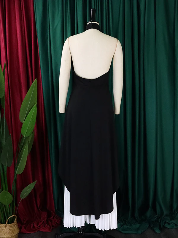 Loose Backless Lacy Solid Color Halter-Neck Vest Top + High-Low Pants Bottom Two Pieces Set - Image 22