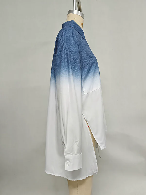High-Low Loose Gradient Printed Split-Joint Split-Side Lapel Blouses&Shirts Tops - Image 11