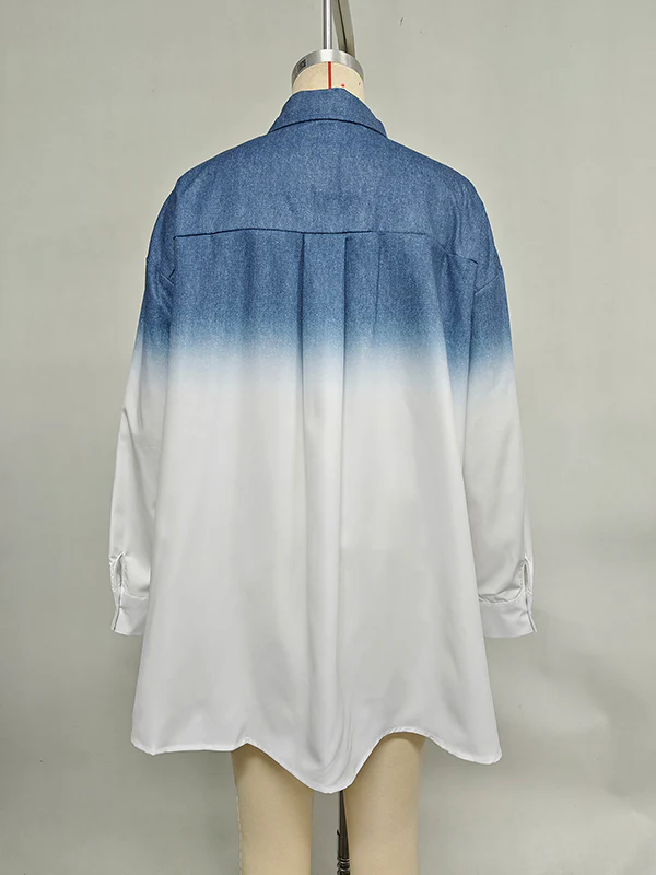High-Low Loose Gradient Printed Split-Joint Split-Side Lapel Blouses&Shirts Tops - Image 12