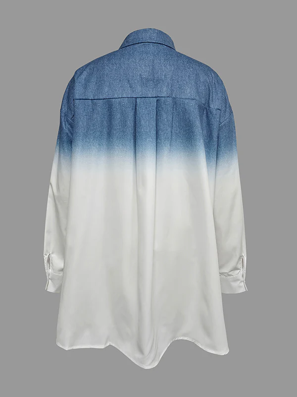 High-Low Loose Gradient Printed Split-Joint Split-Side Lapel Blouses&Shirts Tops - Image 5