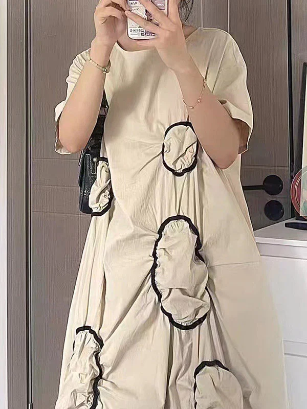 High-Low Loose Pleated Round-Neck Midi Dresses - Image 4
