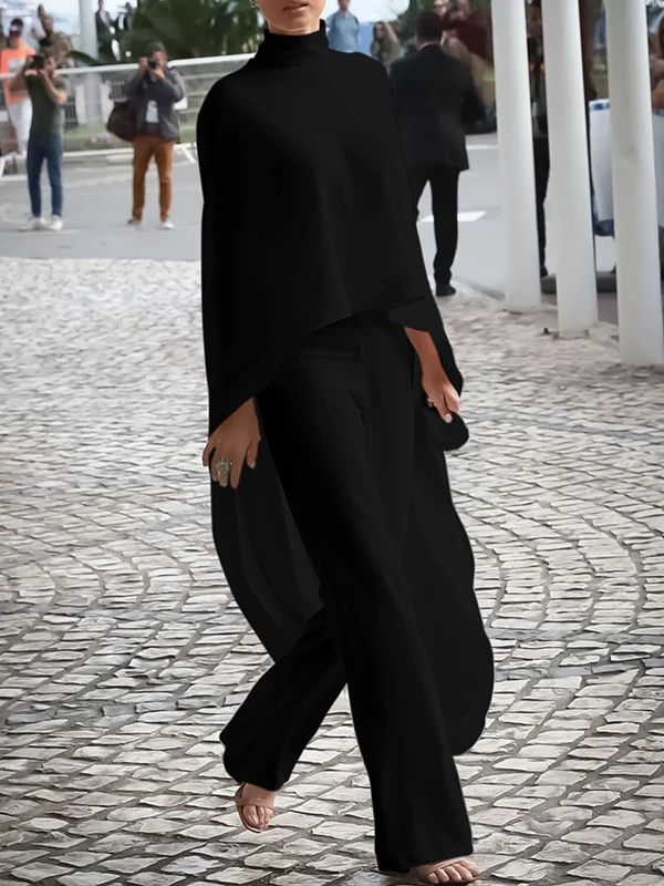 High-low Loose Solid Color High-neck Pants Set Two Pieces Set - Image 2