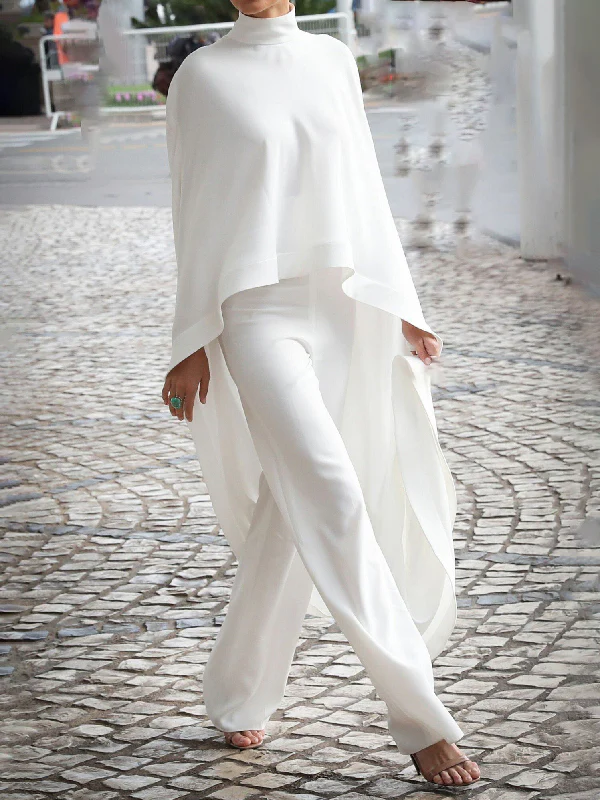 High-low Loose Solid Color High-neck Pants Set Two Pieces Set - Image 5