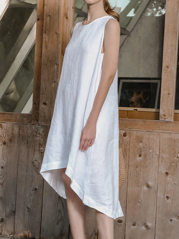High-Low Loose Solid Color Round-Neck Midi Dresses - Image 10