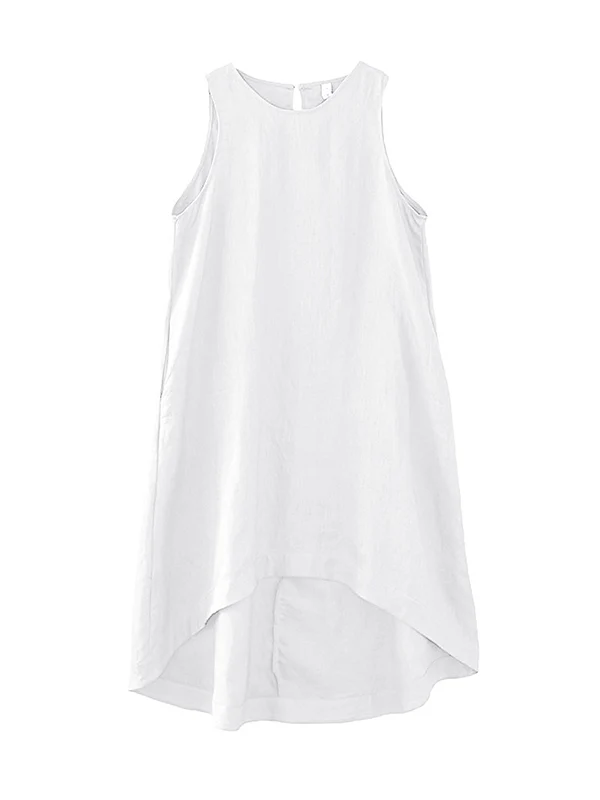 High-Low Loose Solid Color Round-Neck Midi Dresses - Image 12