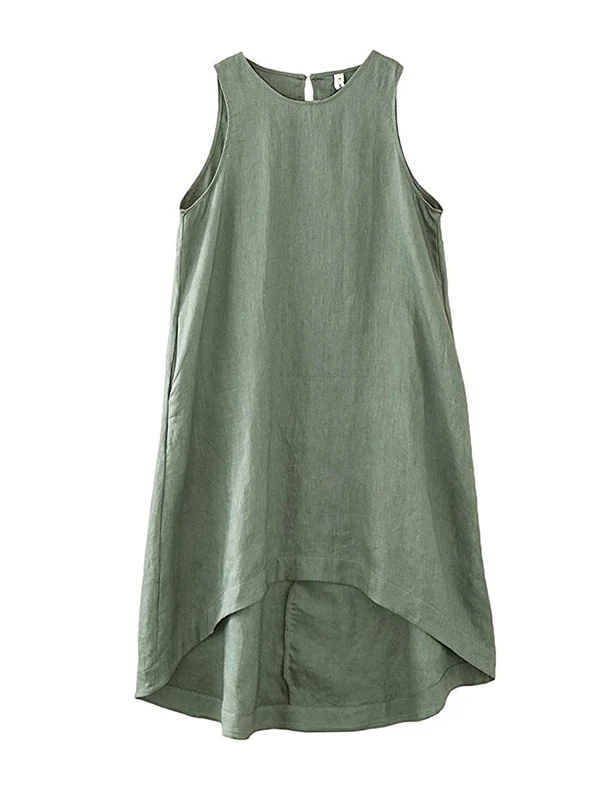 High-Low Loose Solid Color Round-Neck Midi Dresses - Image 13
