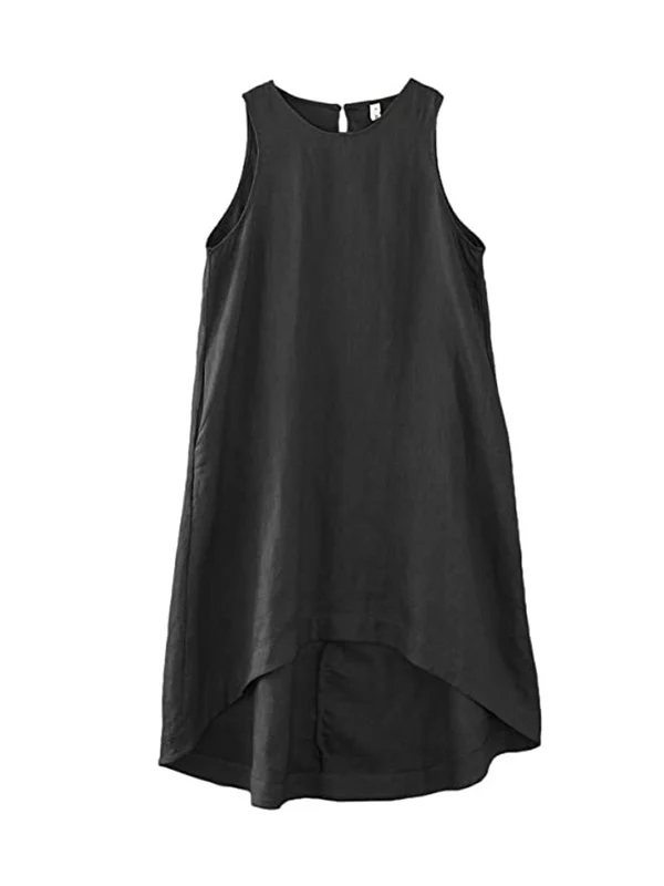 High-Low Loose Solid Color Round-Neck Midi Dresses - Image 14