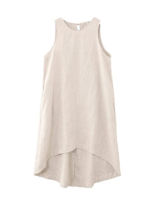 High-Low Loose Solid Color Round-Neck Midi Dresses - Image 15