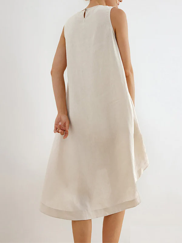 High-Low Loose Solid Color Round-Neck Midi Dresses - Image 5