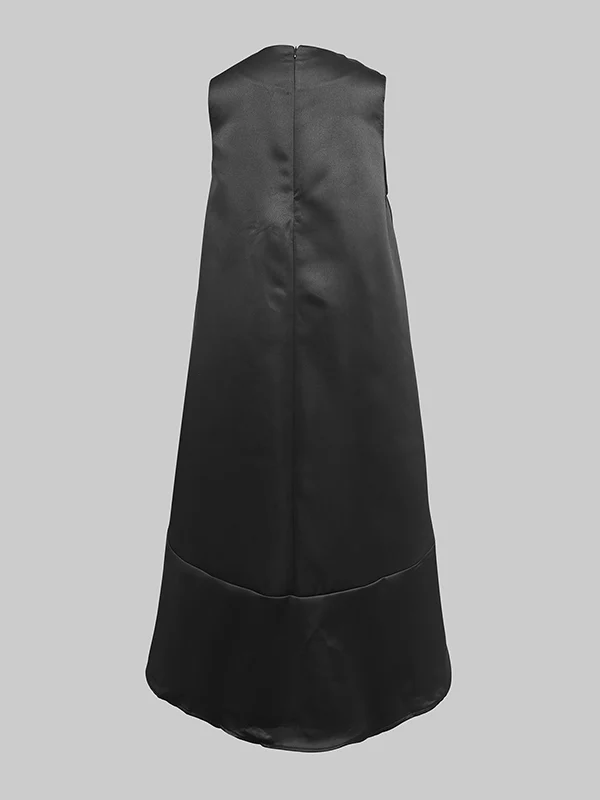 High-Low Loose Solid Color Split-Joint Round-Neck Midi Dresses - Image 5