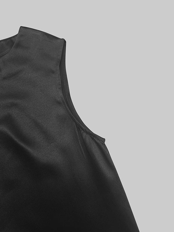 High-Low Loose Solid Color Split-Joint Round-Neck Midi Dresses - Image 8