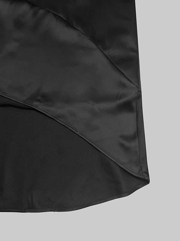 High-Low Loose Solid Color Split-Joint Round-Neck Midi Dresses - Image 9