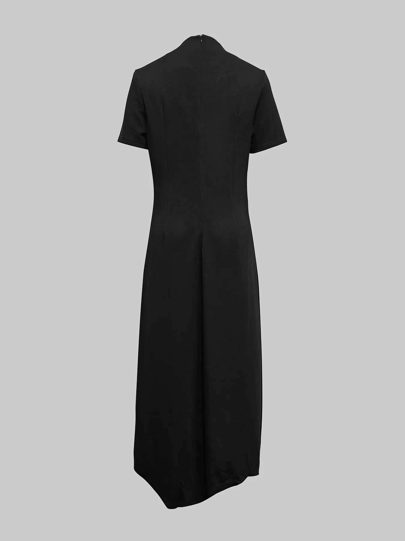 High-low Short Sleeves Buttoned Solid Color Round-neck Maxi Dresses - Image 5