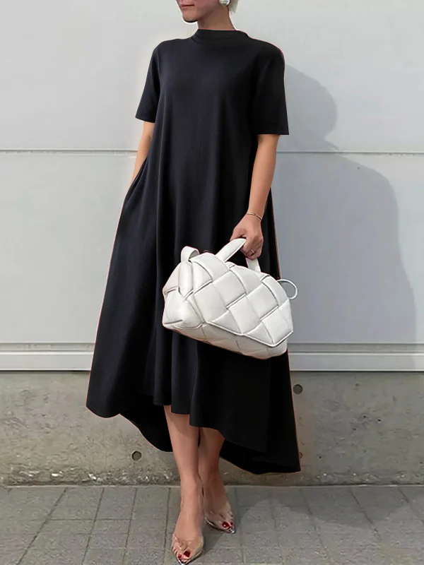 High-Low Short Sleeves Solid Color Maxi Dresses - Image 3