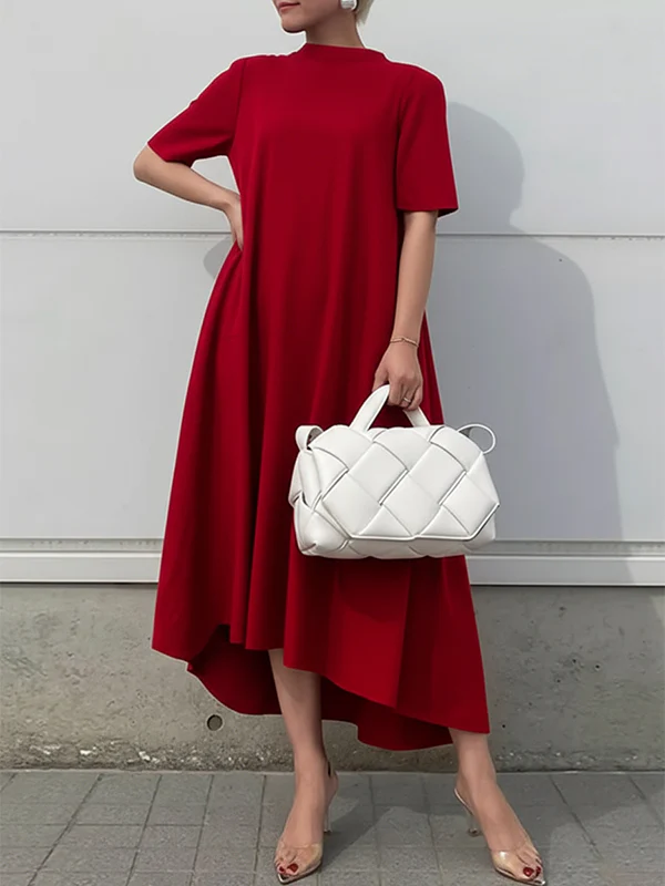 High-Low Short Sleeves Solid Color Maxi Dresses - Image 4