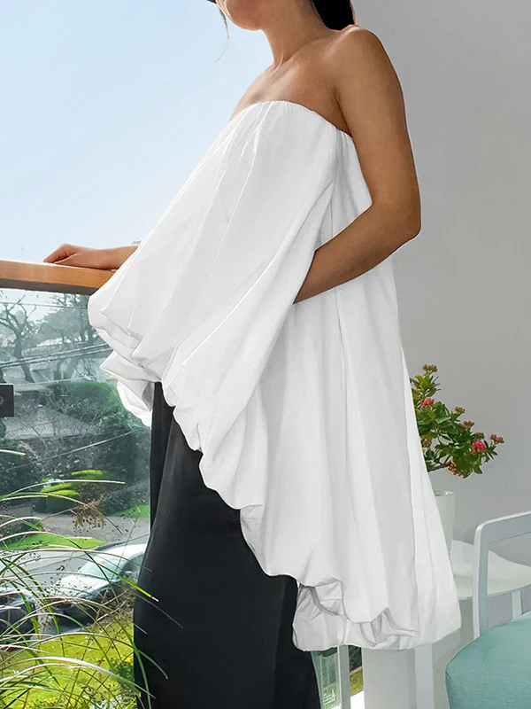 High-Low Sleeveless Elasticity Pleated Solid Color Split-Joint Tube Blouses&Shirts Tops - Image 10