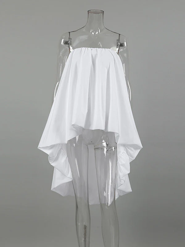 High-Low Sleeveless Elasticity Pleated Solid Color Split-Joint Tube Blouses&Shirts Tops - Image 12